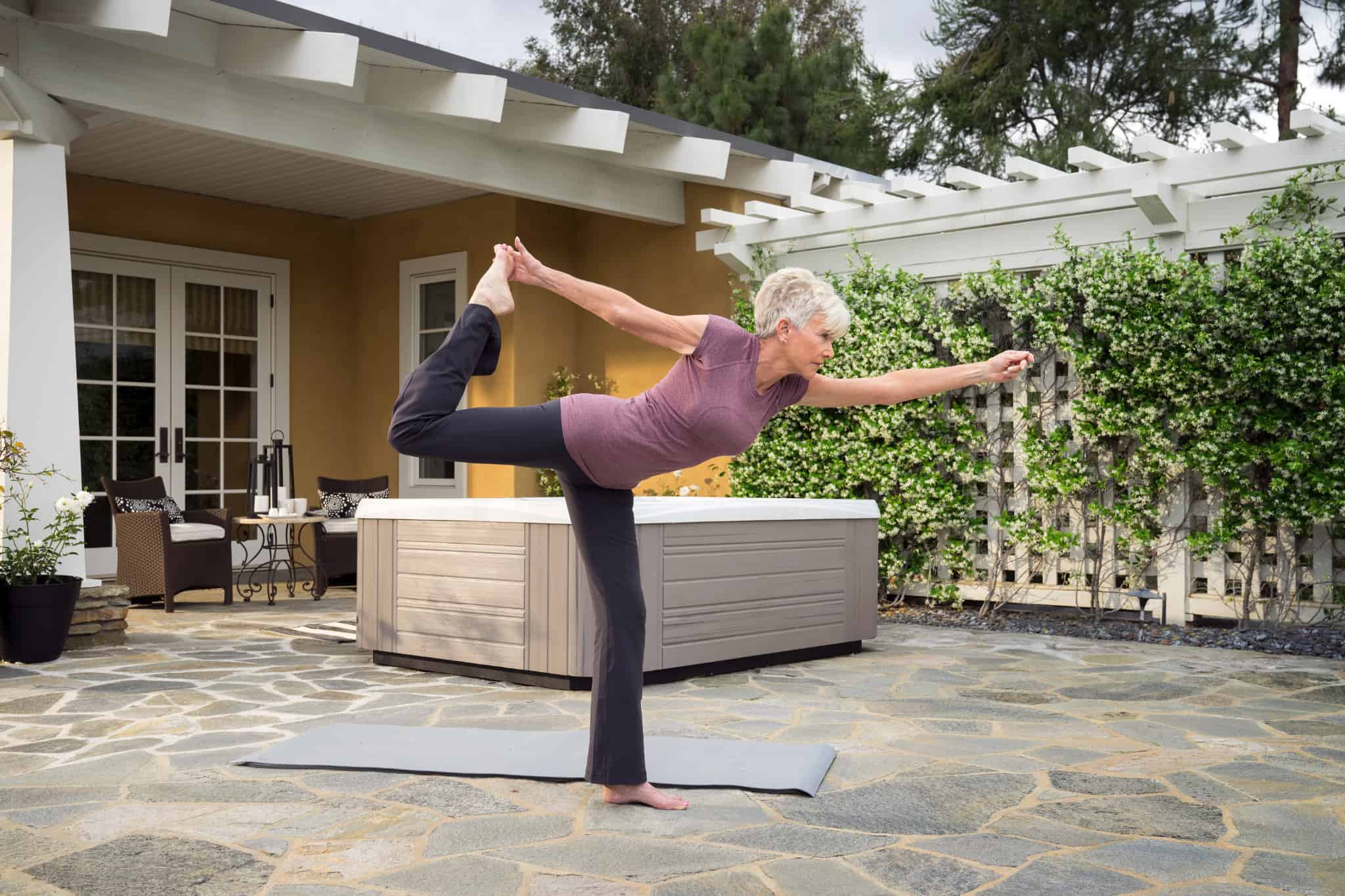 Stretching And Yoga In The Hot Tub Yes Ultra Modern Pool And Patio